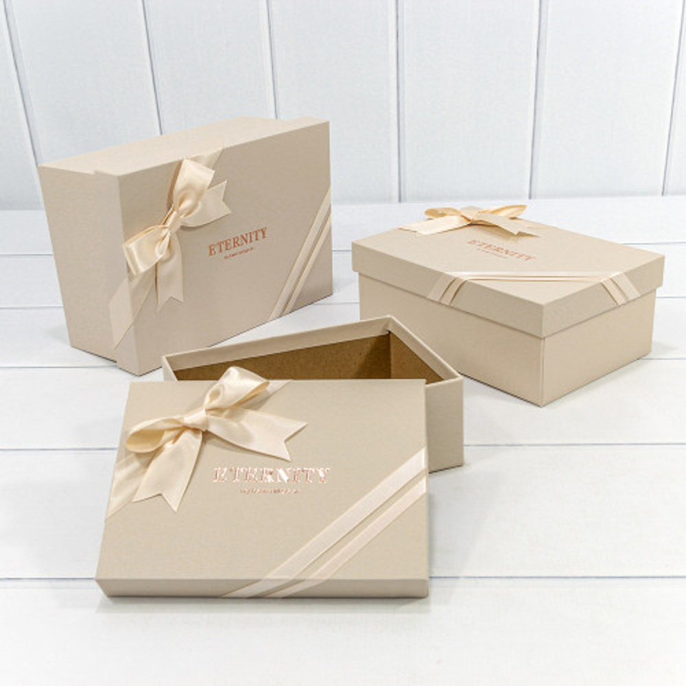 Коробка 22.5х16х9.5 см Набор 3 шт "Eternity" с бантом (Бежевый)
