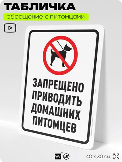 Табличка "Запрещено приводить домашних питомцев" на дверь и забор, для двора, дома, подъезда, 40х30 см, Silver Plane x Айдентика Технолоджи