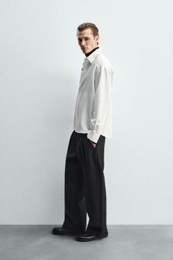 ZARA РУБАШКА СТРУЯЩЕГОСЯ КРОЯ В ПОЛОСКУ, БЕЛЫЙ