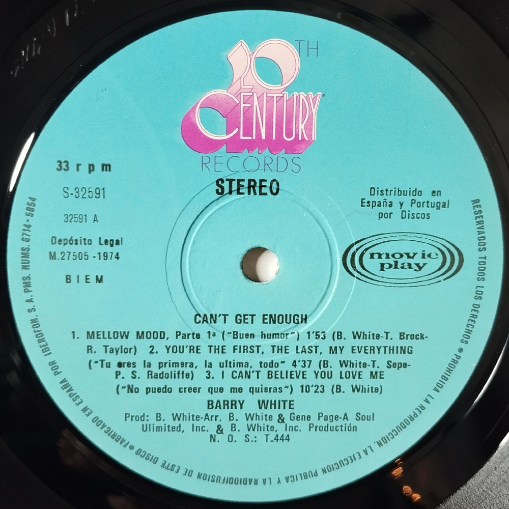 Винтажная виниловая пластинка LP Barry White Cant Get Enough (Spain 1974)