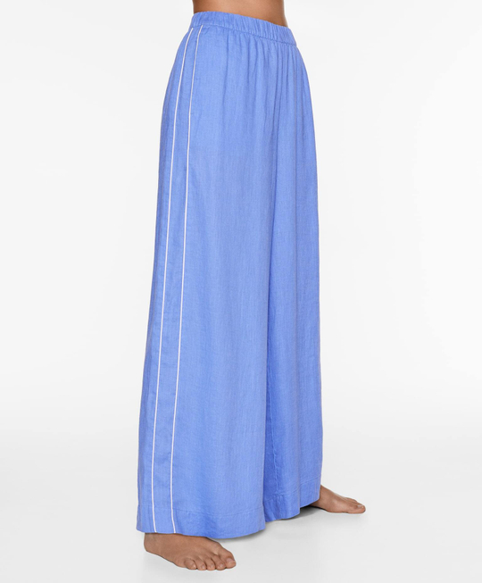 OYSHO Широкие брюки прямого кроя из 100%-го льна с окантовкой, синий