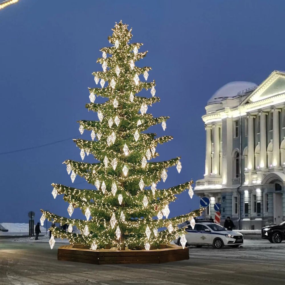 Светодинамическая елка со скамейкой, встроенная гирлянда: Теплый свет - "Лесная" (Литая хвоя) 6 м