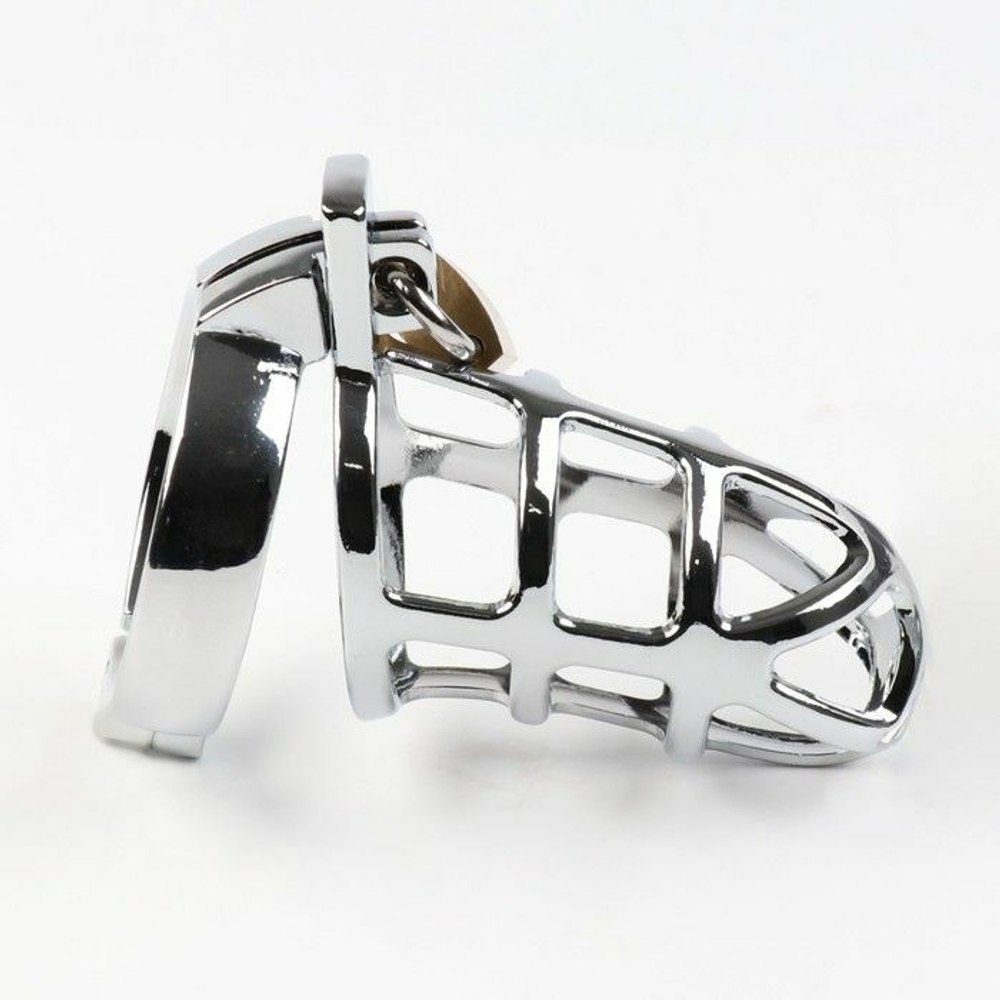 Серебристый мужской пояс верности «Клетка целомудрия № 2» (Цвет: серебристый)