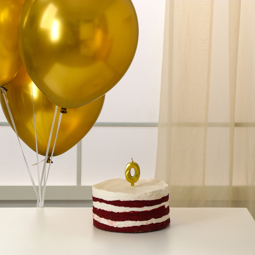 Свеча для торта цифра золотая 0 + воздушные шары, 5шт