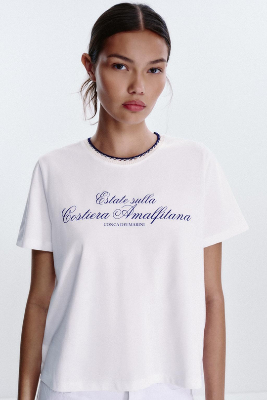 ZARA ФУТБОЛКА С НАДПИСЬЮ, СИНИЙ/БЕЛЫЙ