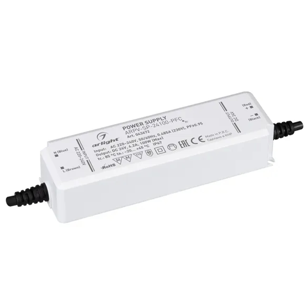 Блок питания ARPV-SP-24100-PFC (24V, 4.2A, 100W) (Arlight, IP67 Пластик, 5 лет) 043672