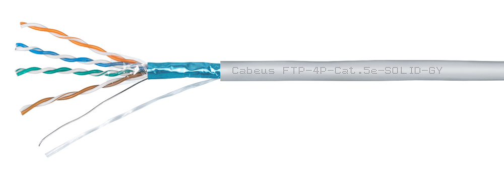 Кабель витая пара F/UTP 5e кат. 4 пары Cabeus FTP-4P-Cat.5e-SOLID-LSLTx-GY