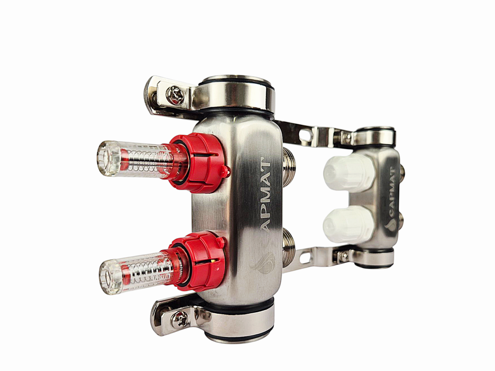 Коллекторная группа с расходомерами САРМАТ 1"x3/4" 2 вых. нерж SS2000