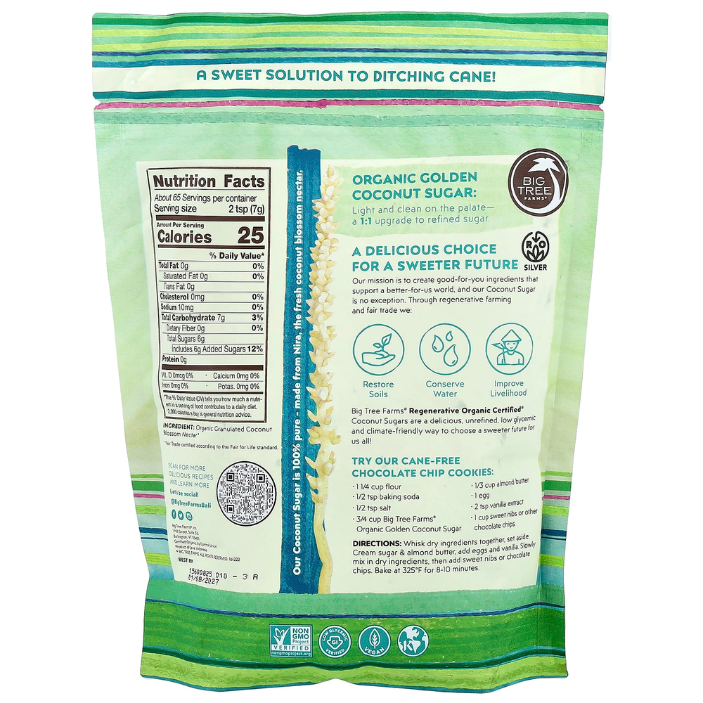 Big Tree Farms, органический кокосовый сахар, золотой кокос, 454 г (1 фунт)