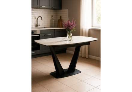 Керамический стол Woodville Вейл 160(205)х89 белый мрамор snow white, черный