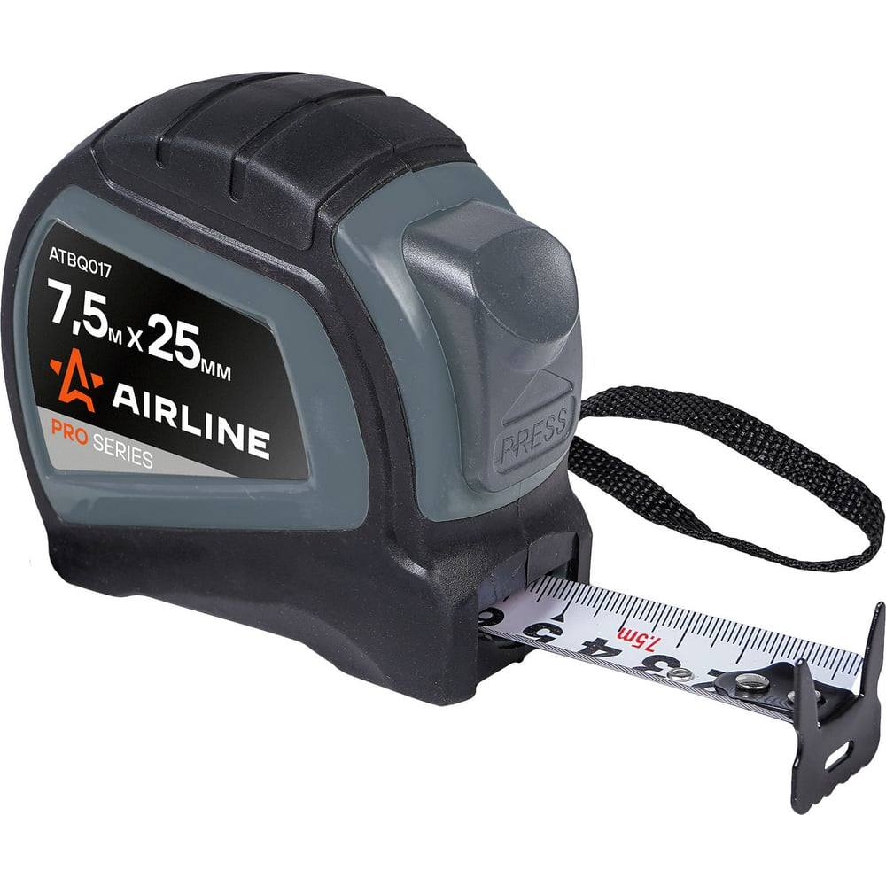 Рулетка строительная измерительная 7,5 м х 25 мм PRO с автостопом / прорезиненный корпус AIRLINE ATBQ017