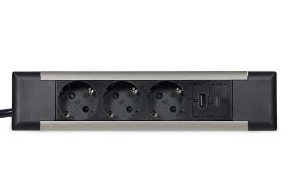Блок розеток встраиваемый в стол (3 розетки, USB-A, USB-C) G4103T-2AC.N Серебро/Черный 257*60*4