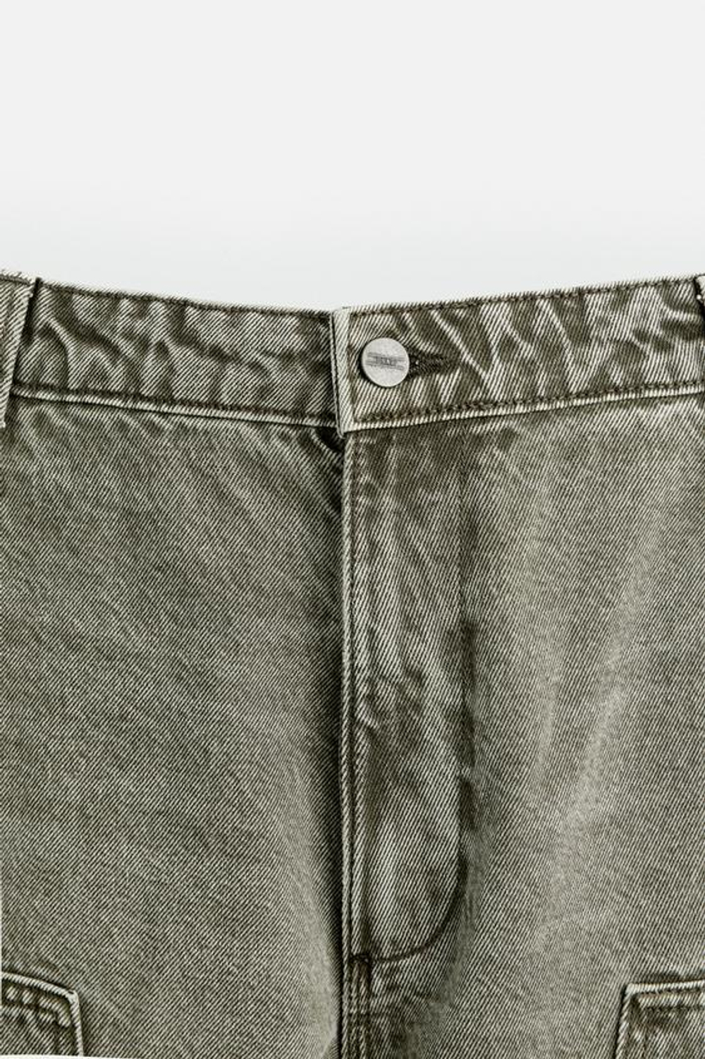 ZARA БРЮКИ КАРГО ОВЕРСАЙЗ ИЗ СТИРАННОГО ДЕНИМА С КАРМАНОМ, ХАКИ