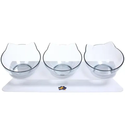 Миски пластиковые на подставке 3шт «МУРОЧКИН», цвет белый/прозрачный, 39,5*12*13см/270мл