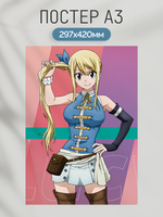 Постер плакат Люси На Разноцветном Фоне Fairy Tail Хвост Феи