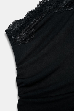 ZARA ПЛАТЬЕ С ВЫРЕЗАМИ И КРУЖЕВОМ, ЧЕРНЫЙ