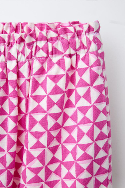 ZARA БРЮКИ ПРЯМОГО КРОЯ ИЗ СМЕСОВОГО ЛЬНА С ПРИНТОМ, РОЗОВЫЙ/БЕЛЫЙ