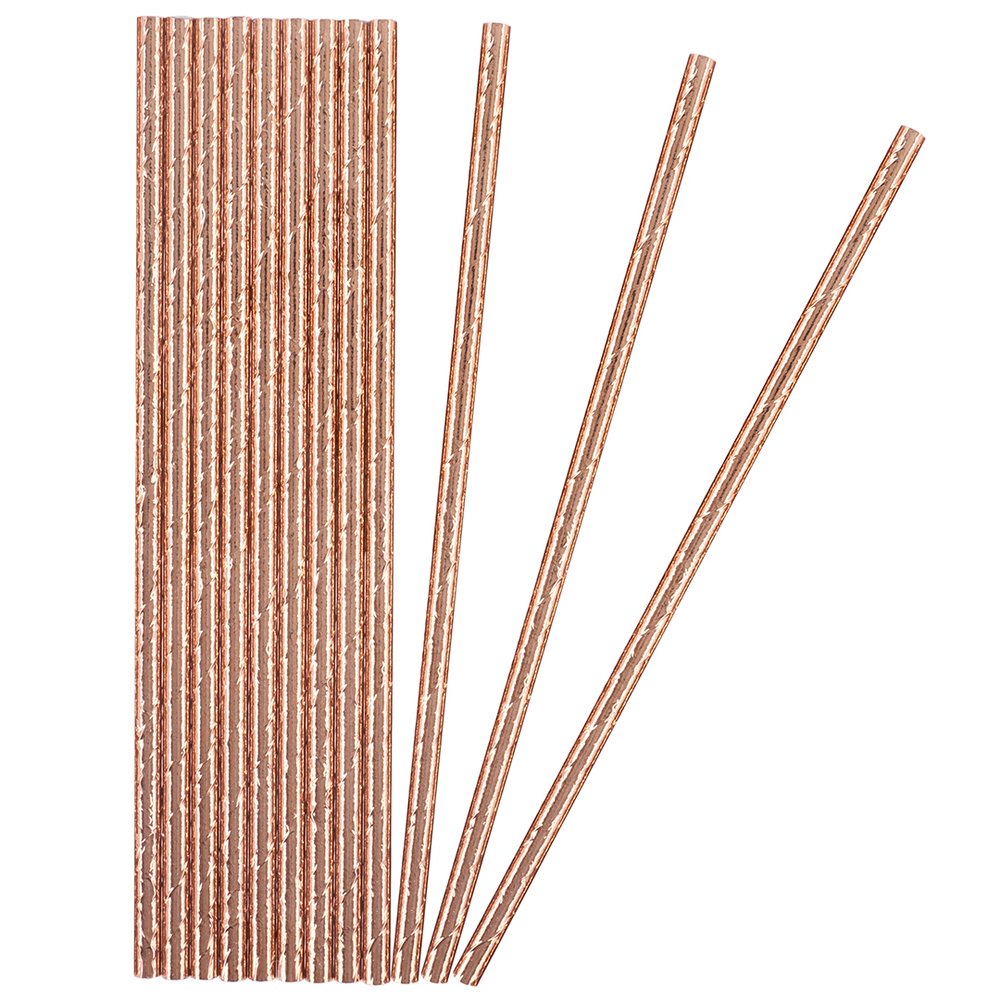 Трубочки для коктейлей фольгированные в цвете розовое золото, 12 шт