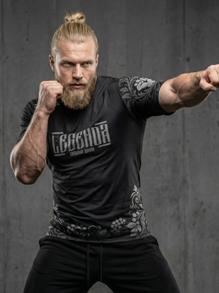 Футболка тренировочная мужская черная LEGENDA Хохлома серая