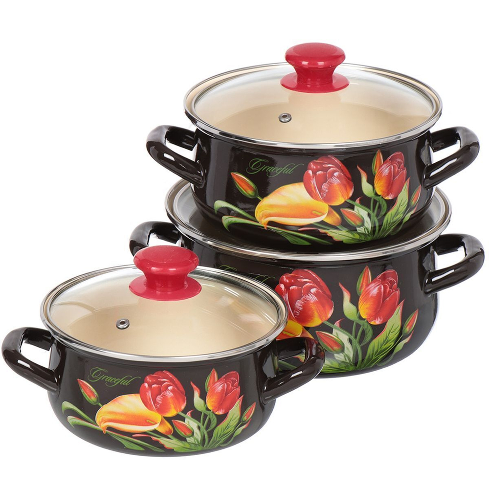 Набор эмалированной посуды 6 пр, кастрюли 1.5,2,3 л, Керчь, Грациозный-Экстра