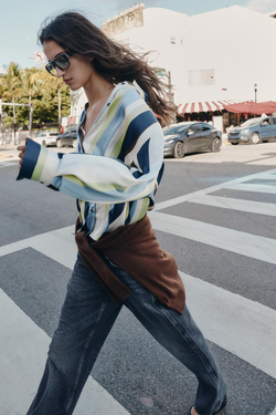 ZARA АТЛАСНАЯ РУБАШКА В ПОЛОСКУ, РАЗНОЦВЕТНЫЙ