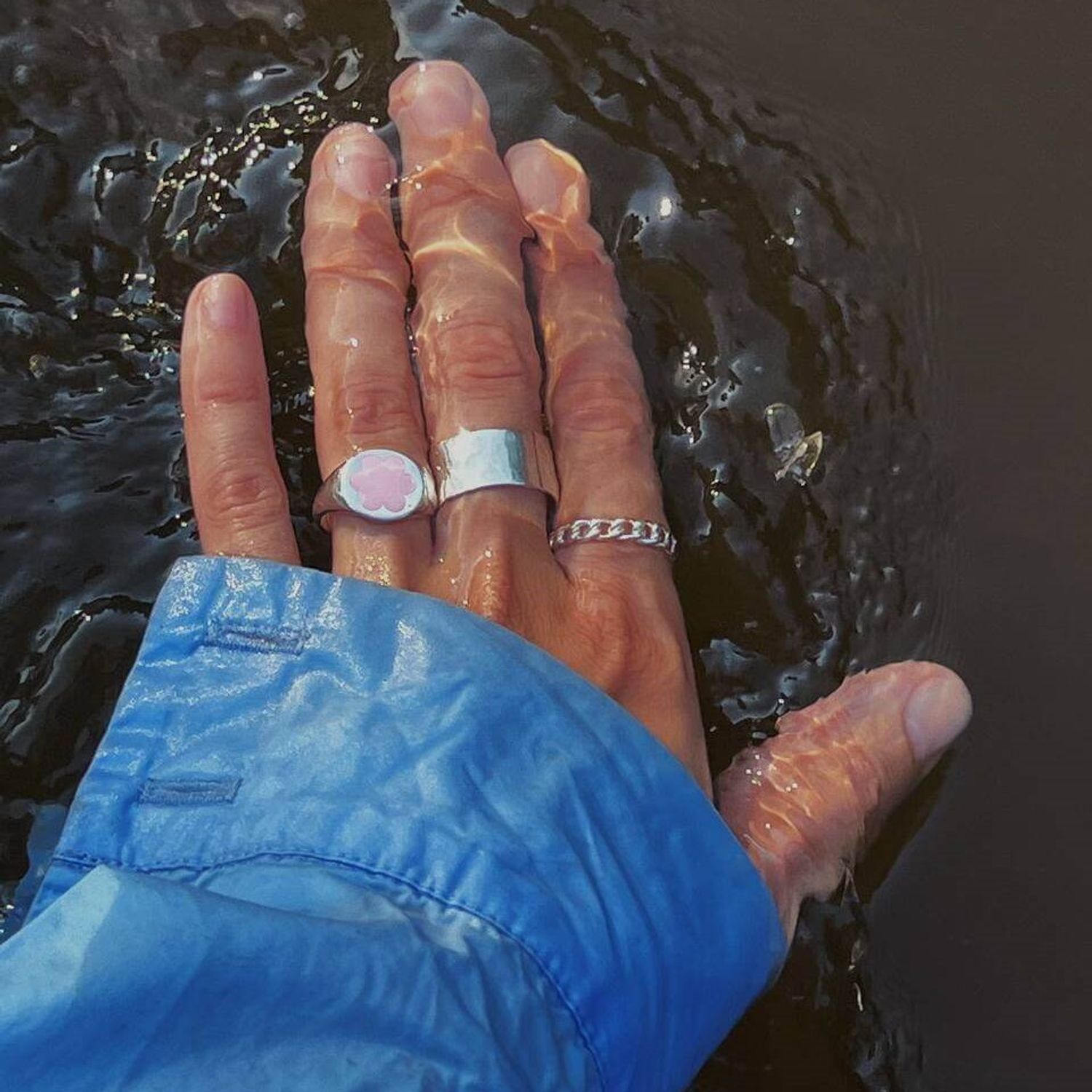 Кольцо-печатка Silver Forget-Me-Not Ring – Pink
