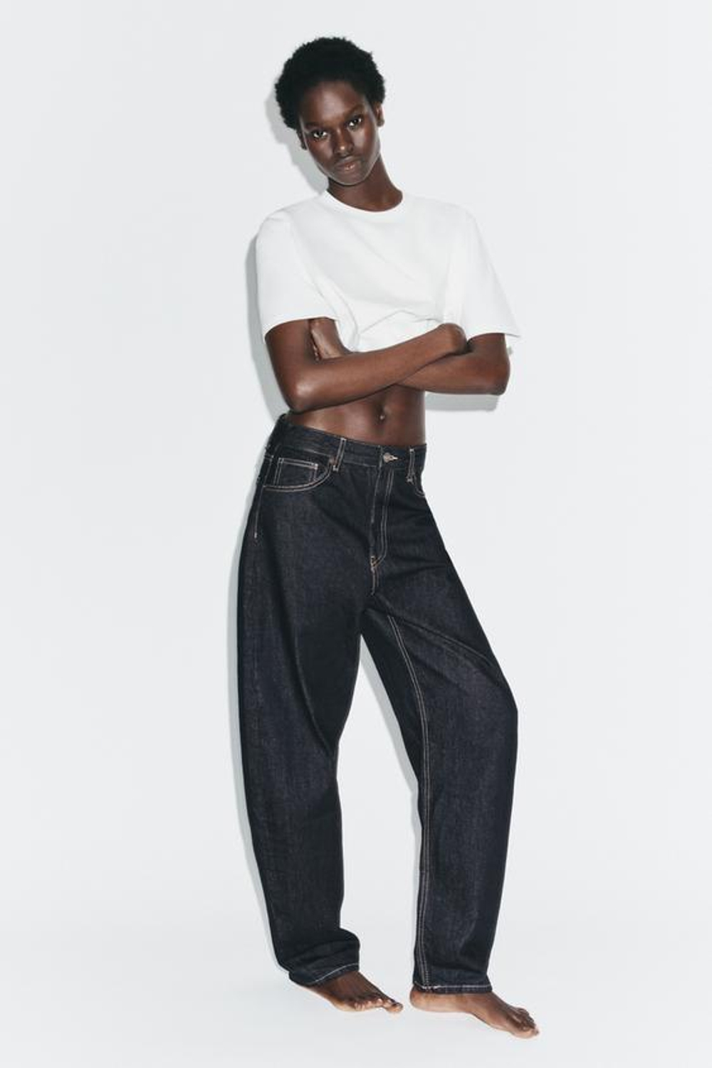 ZARA ДЖИНСЫ BARREL TRF С ВЫСОКОЙ ПОСАДКОЙ, ТЕМНЫЙ ИНДИГО