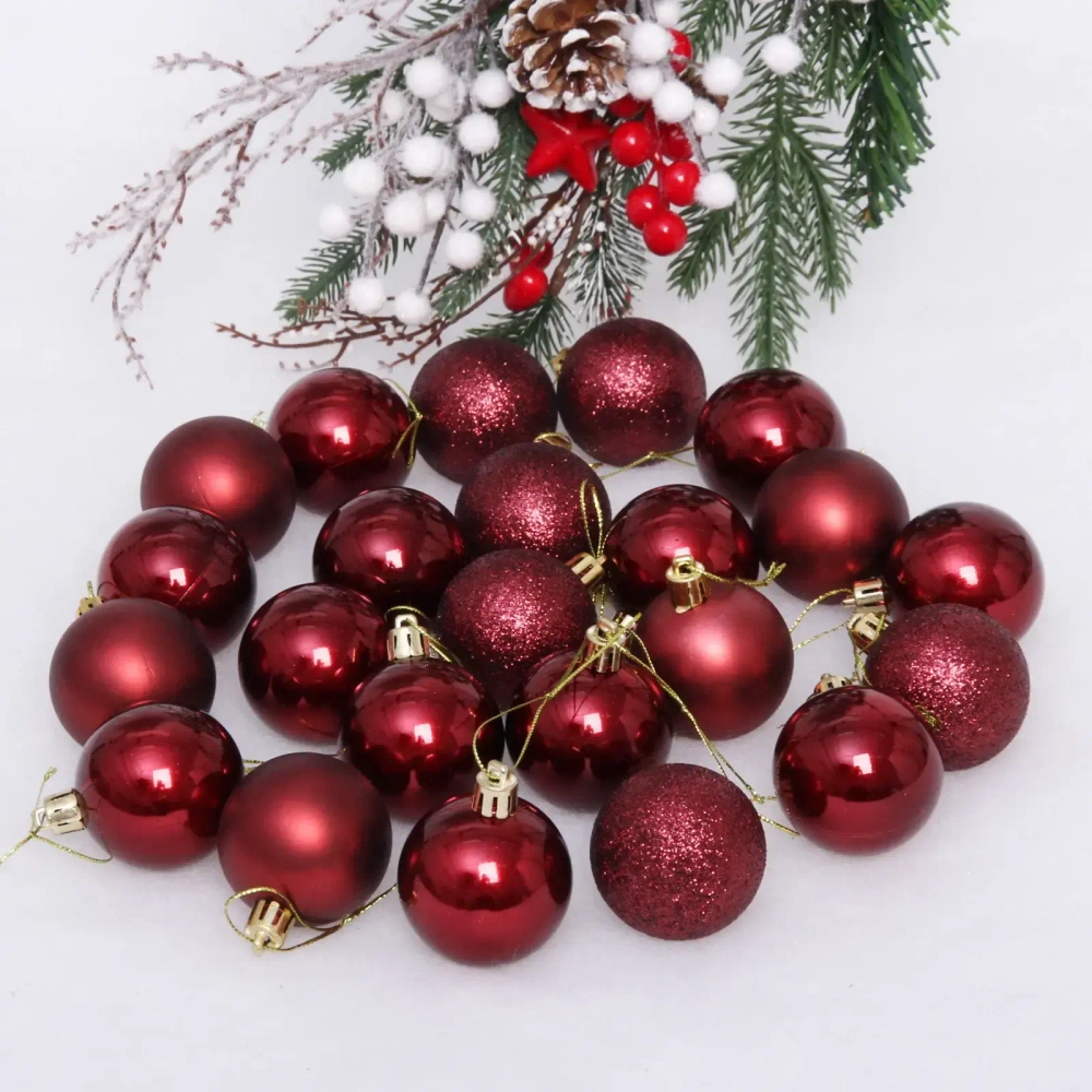 Новогодние шары 5 см (набор 24 шт) «Микс фактур», темный рубин