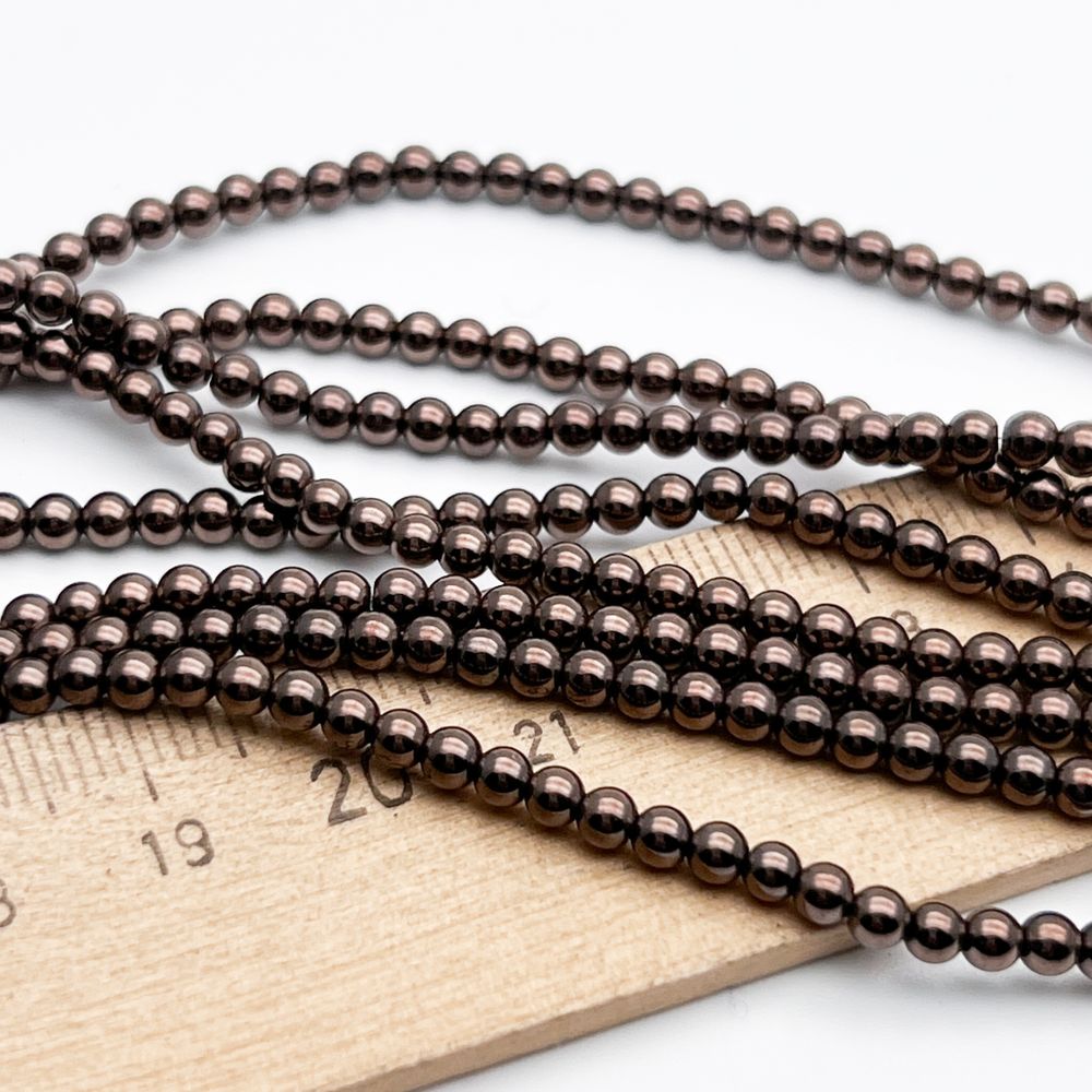 Гематит Шар бусины (имитация), цвет коричневый, диаметр около 3 мм, цена за нить 38 см