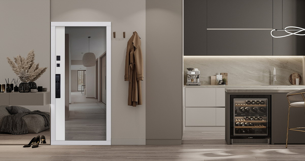 Стальная дверь "Silver" с зеркалом (биометрический замок)