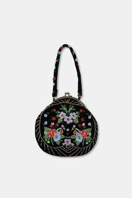 ZARA БАРХАТНАЯ СУМКА С БУСИНАМИ, ЧЕРНЫЙ