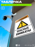 Табличка для обеспечения безопасности "Внимание опасные химикаты", для производства, предприятия, организаций, 40х30 см, Silver Plane x Айдентика Технолоджи