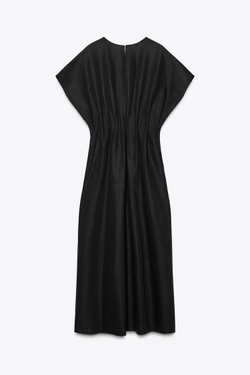 ZARA ПЛАТЬЕ МИДИ СО СБОРКАМИ — ZW COLLECTION, ЧЕРНЫЙ