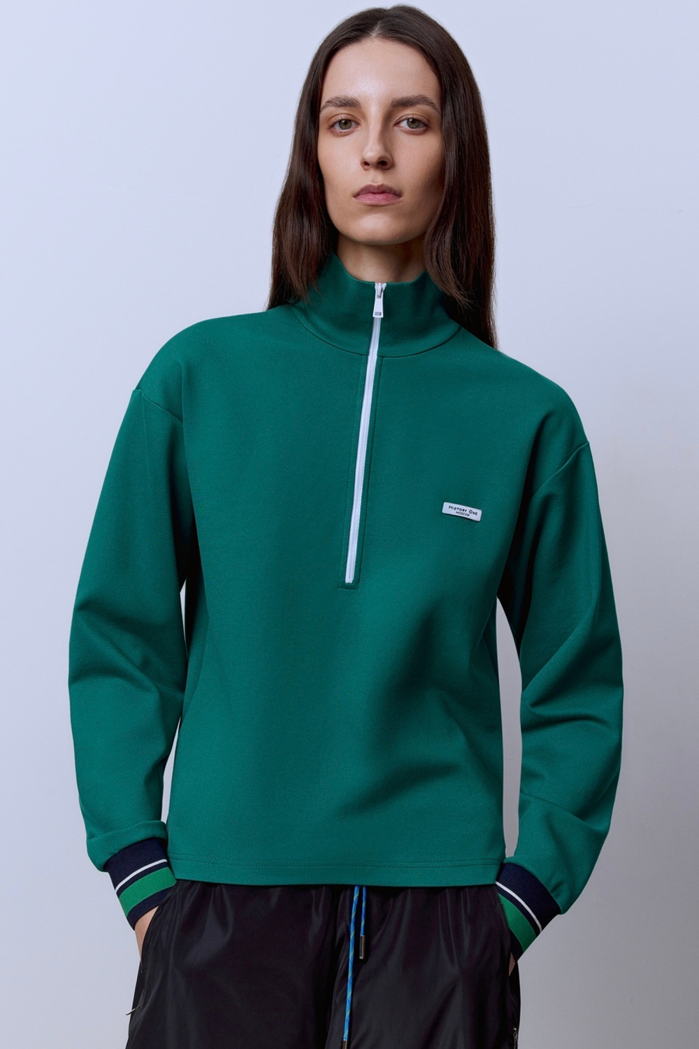 Поло на молнии с длинным рукавом