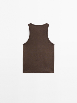 Massimo Dutti Топ с круглым вырезом и блестящей отделкой, коричневый