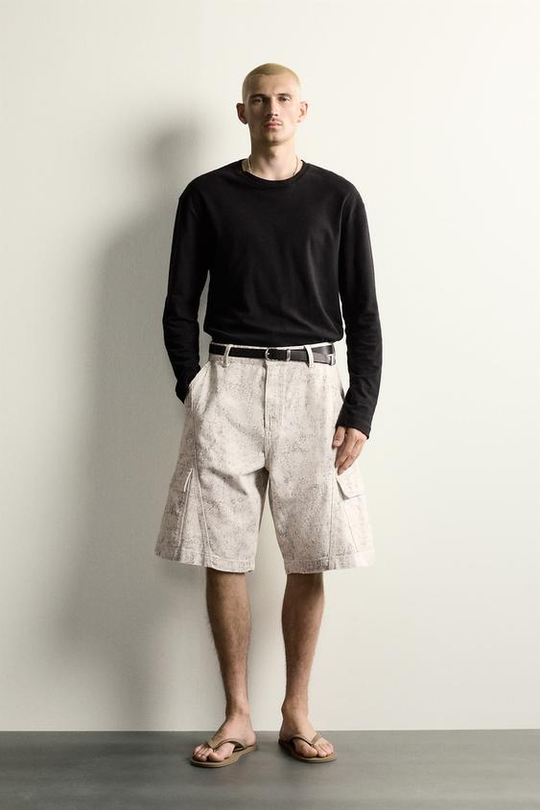 ZARA ШОРТЫ КАРГО RELAXED FIT СО ШВАМИ, С ПРИНТОМ