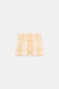 ZARA ШОРТЫ ИЗ 100% РАМИ СО СБОРКАМИ — ZW COLLECTION, ЖЕЛТЫЙ