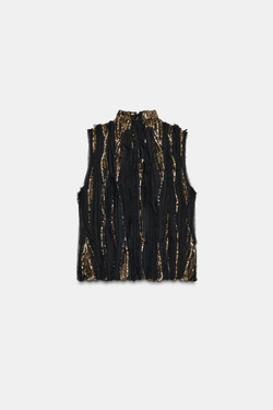 ZARA ТОП С ПАЙЕТКАМИ — ZW COLLECTION LIMITED EDITION, ЧЕРНЫЙ/ЗОЛОТОЙ