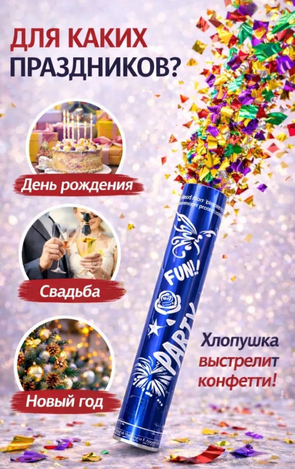 Хлопушка праздничная с конфетти, 30 см