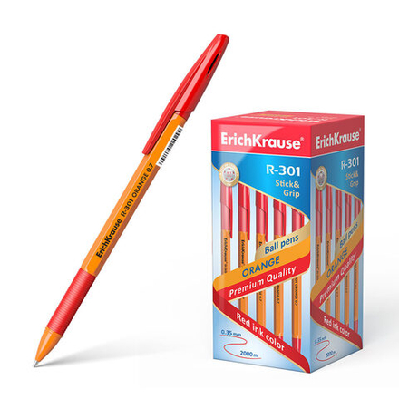 Ручка шар. ЕК R-301 ORANGE Stick&Grip красная, 0,7мм пласт.корп., резиновый держатель