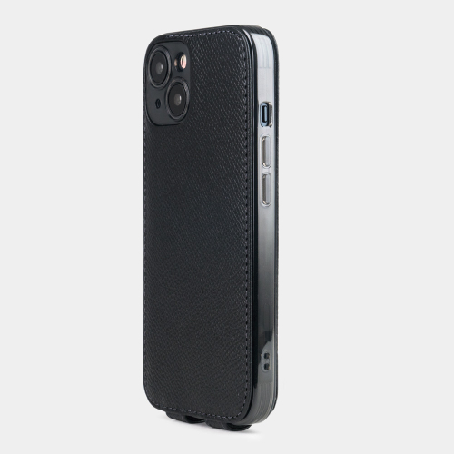 Чехол для iPhone 15 Plus из кожи сафьяно, черного цвета