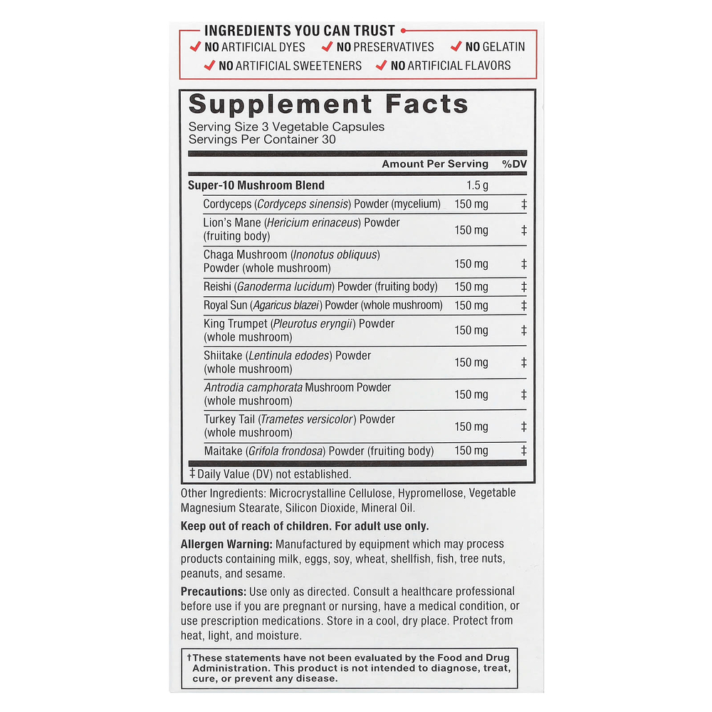 Force Factor, Современные грибы, 90 растительных капсул