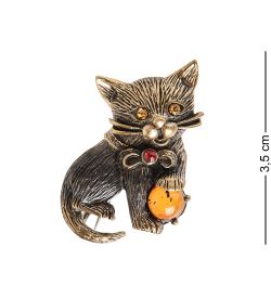 AM- 911 Брошь «Котенок» (латунь, янтарь)