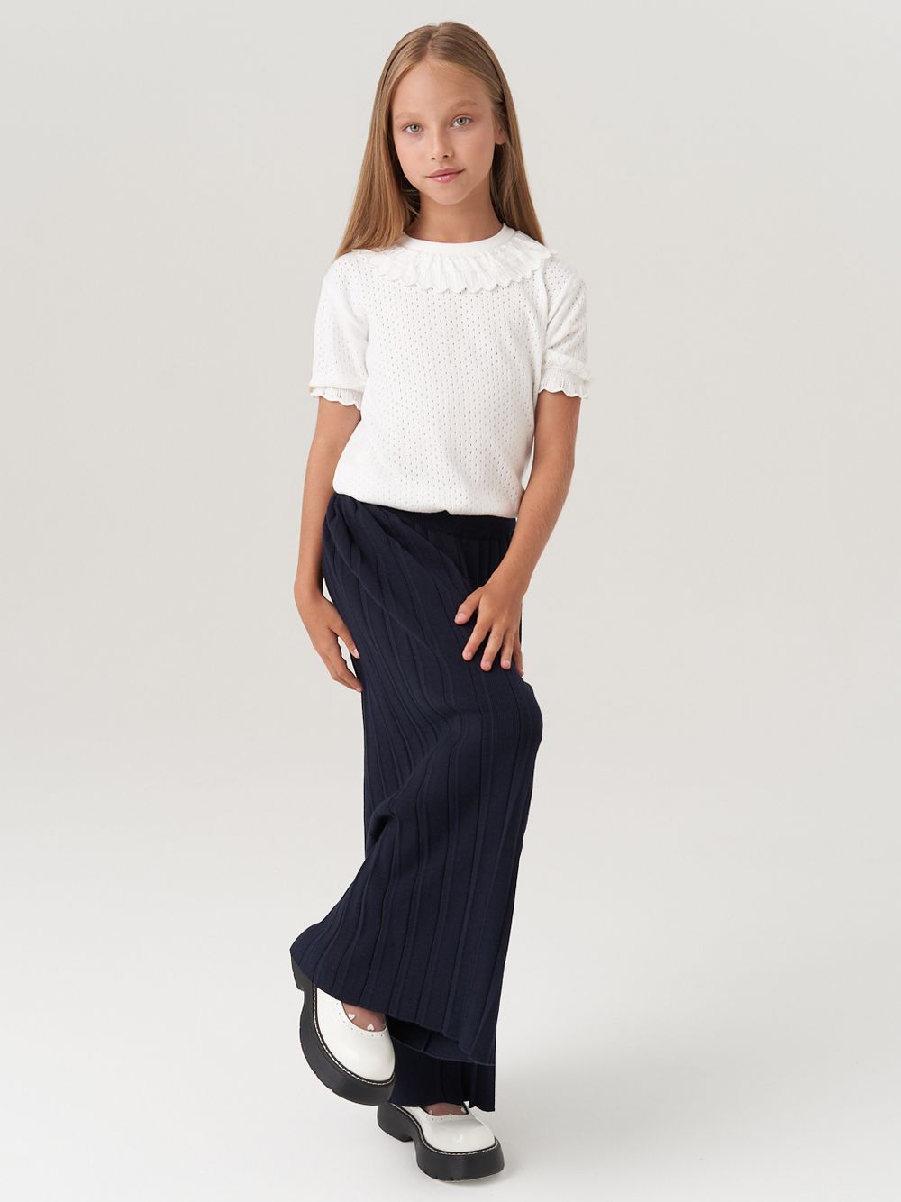 Школьные широкие брюки для девочки AT726-2 синий