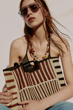 ZARA СУМКА ИЗ ПЛЕТЕНОГО ДЖУТА В ПОЛОСКУ, РЫЖЕВАТО-КОРИЧНЕВЫЙ