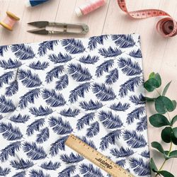 Ткань футер 2-х нитка синие перья