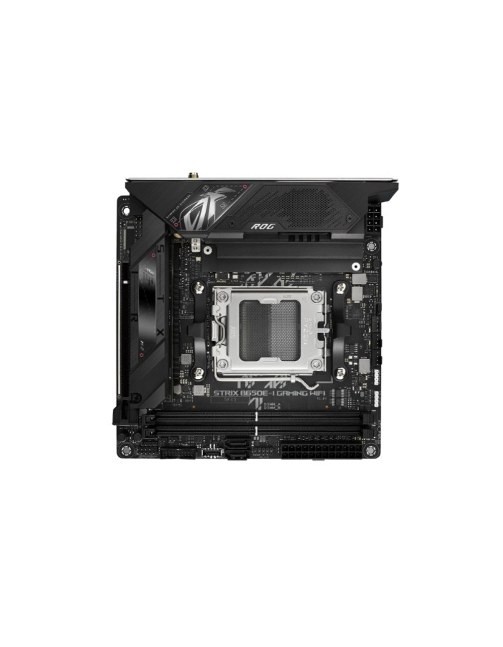 Материнская плата ASUS ROG STRIX B650E-I GAMING WIFI (Socket AM5, mini ITX, 2xDDR5(64GB), HDMI 2.1, 1xPCIe 5.0x16, 1xLAN (2.5GbE), Wi-Fi 6E, BT, 2xSATA 6Gb / s, 2xM.2, 2xType-C, 4xUSB 3.2, 2xUSB 2.0)