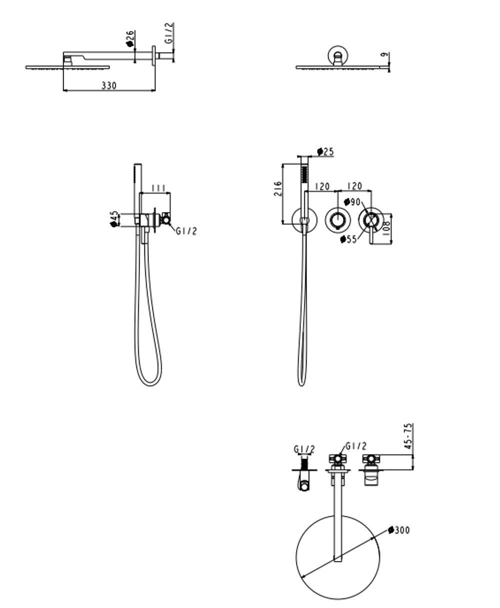 Душевой комплект Grocenberg GB5090BL Черный матовый