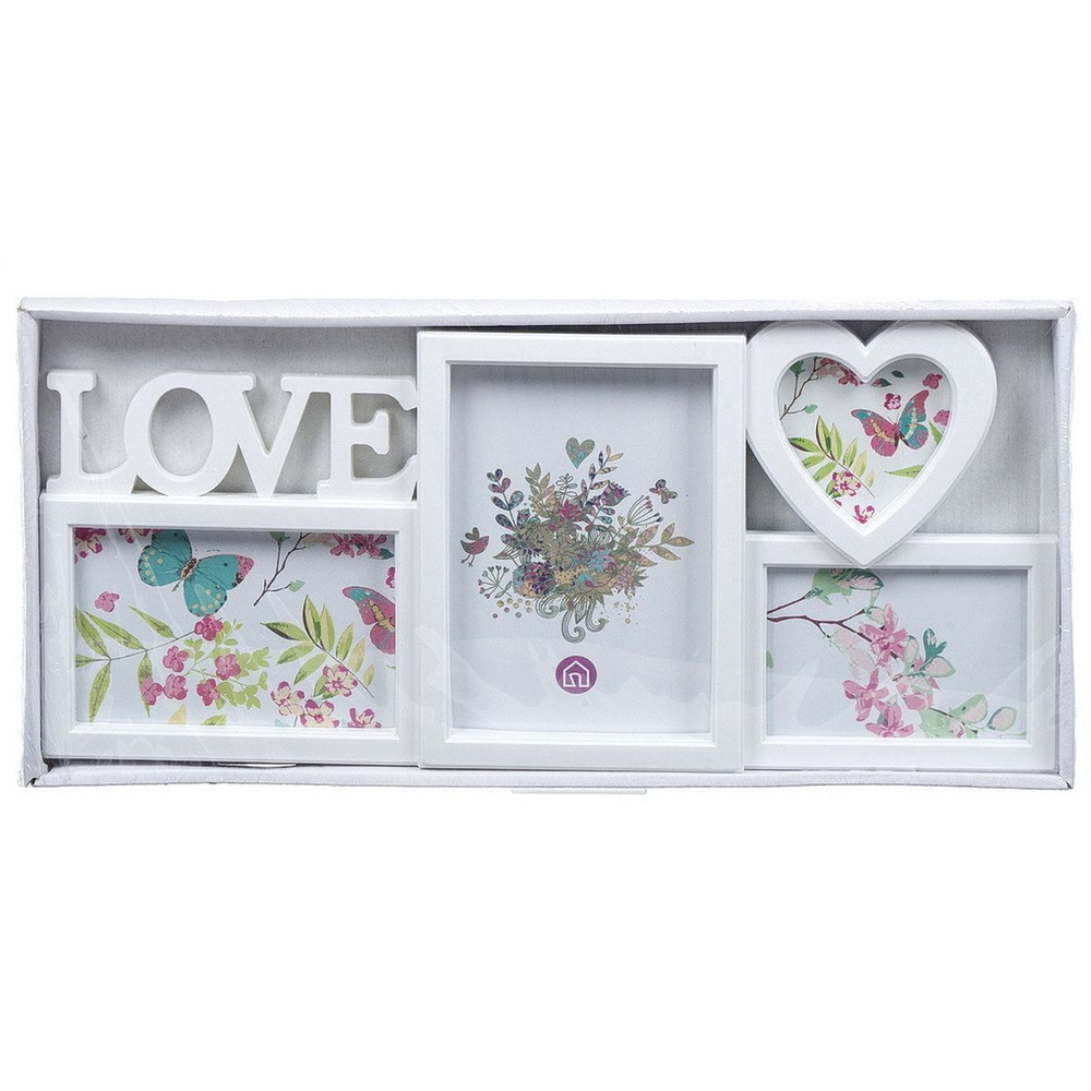 Фоторамка-коллаж на 4 фото, 45х21 см, 10х15; 13х9; 13х18 см, пластик, M1610-Love