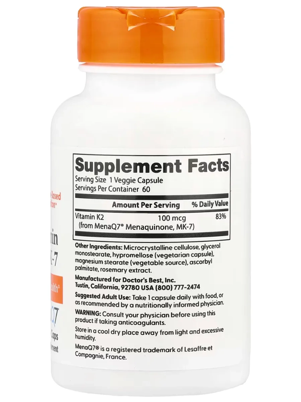 Витамин K2 MK-7 с MenaQ7 100мкг 60 вег капсул